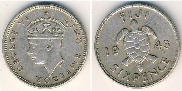 6 Пенни Фиджи Серебро Георг VI (1895-1952)