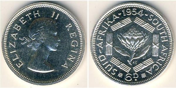 6 Пені Південно-Африканська Республіка Срібло Єлизавета II (1926-2022)