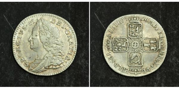 6 Пені / 1 Шестипенсовик Королівство Великобританія (1707-1801) Срібло Георг II (1683-1760)