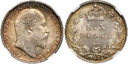 1 Sixpence / 6 Penny 大不列颠及爱尔兰联合王国 (1801 - 1922) 銀 爱德华七世 (1841-1910)