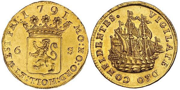 6 Стивер Республика Соединённых провинций (1581 - 1795) Золото 