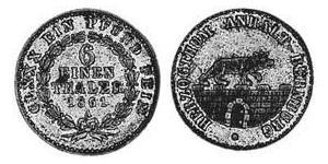6 Талер Ангальт-Бернбург (1603 - 1863) Серебро Александр Карл ,герцог Ангальт-Бернбурга,(1805 – 1863)