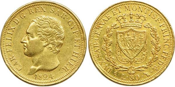 80 Lira Italian city-states Gold Charles Felix of Sardinia