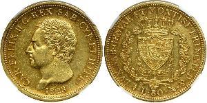 80 Lira Italian city-states Oro Carlos Félix de Cerdeña