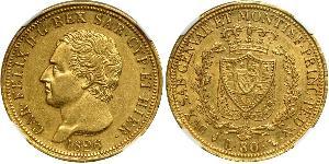 80 Lira Italian city-states Oro Carlos Félix de Cerdeña