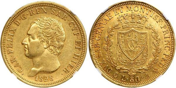 80 Lira Italian city-states Oro Carlo Felice di Savoia