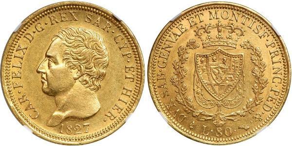 80 Lira Italian city-states Oro Carlo Felice di Savoia