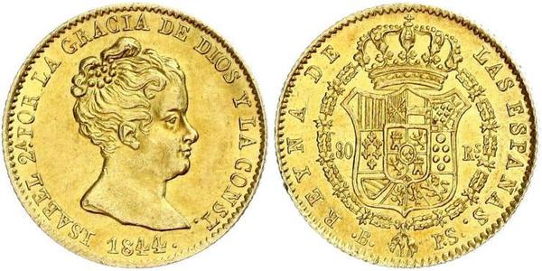 80 Real Spain Gold Isabella II of Spain (1830- 1904)
