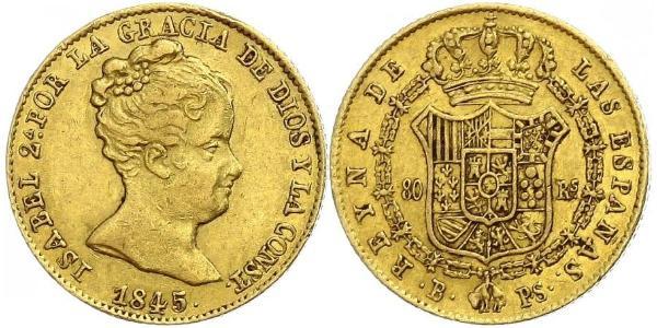 80 Real Spanien Gold Isabella II of Spain (1830- 1904)