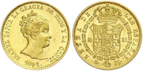 80 Real Spanien Gold Isabella II of Spain (1830- 1904)