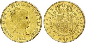 80 Real Spagna Oro Isabella II of Spain (1830- 1904)