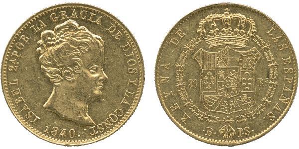 80 Real Spagna Oro Isabella II of Spain (1830- 1904)