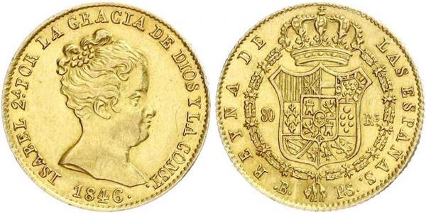 80 Real Spagna Oro Isabella II of Spain (1830- 1904)