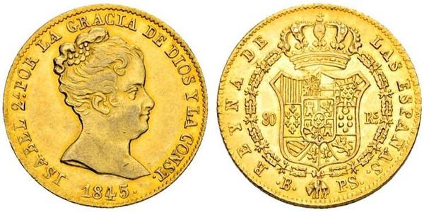 80 Real 西班牙 金 Isabella II of Spain (1830- 1904)