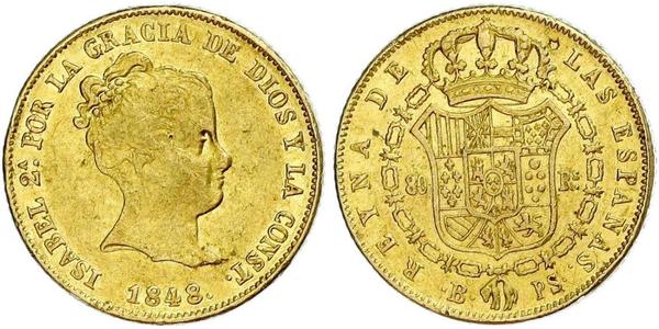 80 Real 西班牙 金 Isabella II of Spain (1830- 1904)