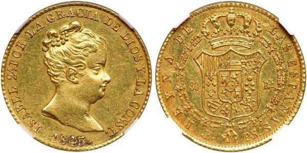 80 Реал Испания Золото Isabella II of Spain (1830- 1904)