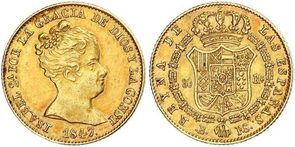 80 Реал Испания Золото Isabella II of Spain (1830- 1904)