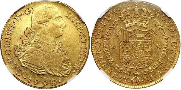 8 Escudo Peru Gold Charles IV of Spain (1748-1819)