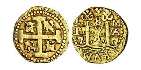 8 Escudo Peru Gold Philip V of Spain(1683-1746)