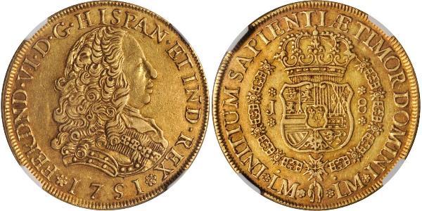 8 Escudo Peru Gold Ferdinand VI of Spain (1713-1759)