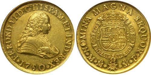 8 Escudo Spanish Mexico  / Kingdom of New Spain (1519 - 1821) Gold Ferdinand VI of Spain (1713-1759)