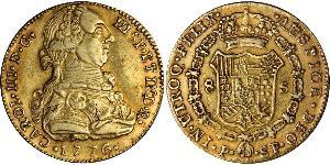 8 Escudo Viceroyalty of New Granada (1717 - 1819) Gold Charles III of Spain (1716 -1788)