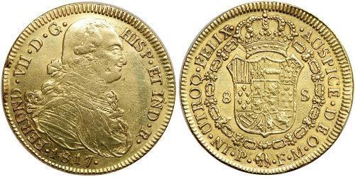 8 Escudo Viceroyalty of New Granada (1717 - 1819) Gold Ferdinand VII of Spain (1784-1833)