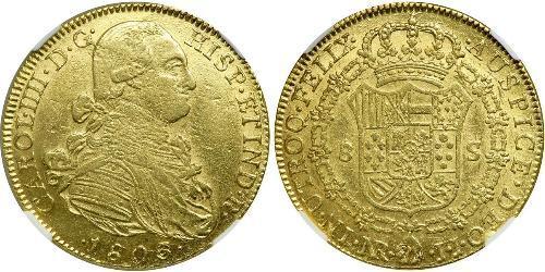 8 Escudo Viceroyalty of New Granada (1717 - 1819) Gold Charles IV of Spain (1748-1819)