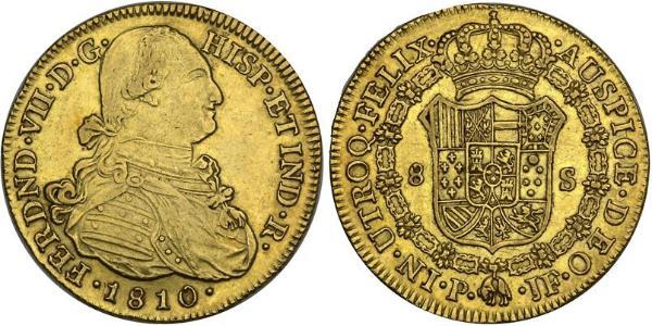 8 Escudo Viceroyalty of New Granada (1717 - 1819) Gold Ferdinand VII of Spain (1784-1833)