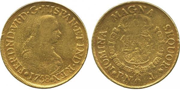 8 Escudo Viceroyalty of New Granada (1717 - 1819) Gold Ferdinand VI of Spain (1713-1759)