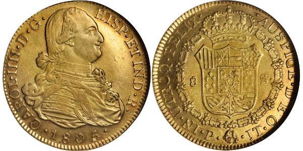 8 Escudo Viceroyalty of New Granada (1717 - 1819) Gold Charles IV of Spain (1748-1819)