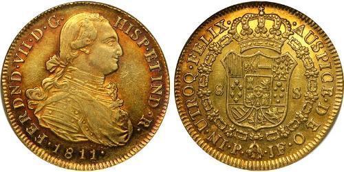 8 Escudo Vizekönigreich Neugranada (1717 - 1819) Gold Ferdinand VII. von Spanien (1784-1833)