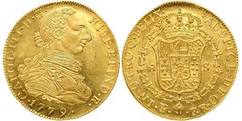 8 Escudo Vizekönigreich des Río de la Plata (1776 - 1814) / Bolivien Gold Karl III. von Spanien (1716 -1788)