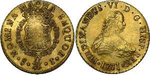 8 Escudo Cile Oro Ferdinando VI di Spagna (1713-1759)