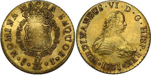 8 Escudo Cile Oro Ferdinando VI di Spagna (1713-1759)