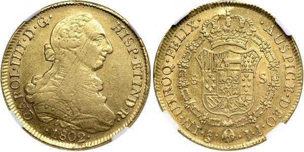 8 Escudo Cile Oro Carlo IV di Spagna (1748-1819)