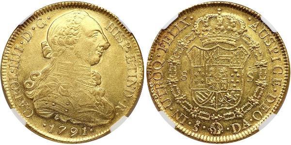8 Escudo Cile Oro Carlo IV di Spagna (1748-1819)
