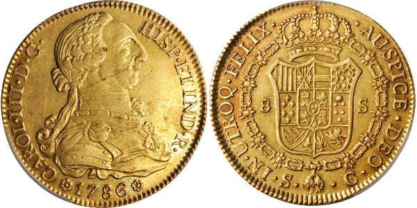 8 Escudo Imperio español (1700 - 1808) Oro Carlos III de España (1716 -1788)