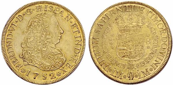 8 Escudo Perù Oro Ferdinando VI di Spagna (1713-1759)