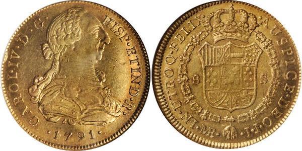 8 Escudo Perù Oro Carlo IV di Spagna (1748-1819)