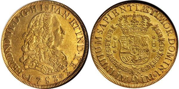 8 Escudo Perù Oro Ferdinando VI di Spagna (1713-1759)