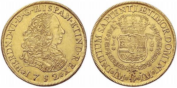 8 Escudo Perù Oro Ferdinando VI di Spagna (1713-1759)