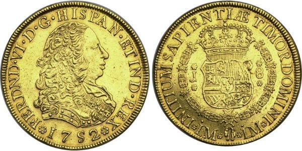 8 Escudo Perù Oro Ferdinando VI di Spagna (1713-1759)