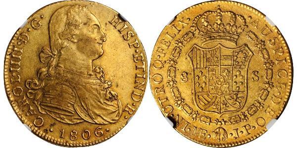 8 Escudo Perù Oro Carlo IV di Spagna (1748-1819)