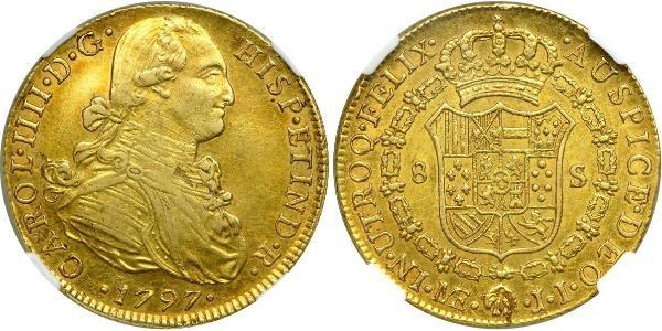 8 Escudo Perù Oro Carlo IV di Spagna (1748-1819)