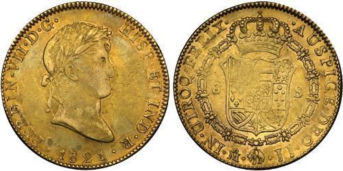 8 Escudo Primer Imperio Mexicano (1821 - 1823) Oro Fernando VII de España (1784-1833)