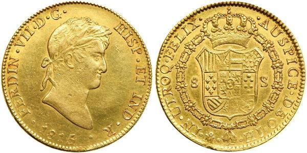 8 Escudo Primer Imperio Mexicano (1821 - 1823) Oro Fernando VII de España (1784-1833)