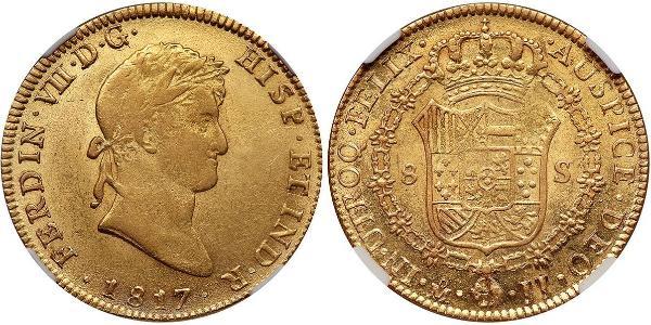 8 Escudo Primo Impero Messicano (1821 - 1823) Oro Ferdinando VII di Spagna (1784-1833)