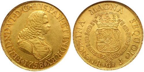 8 Escudo Vicereame della Nuova Granada (1717 - 1819) Oro Ferdinando VI di Spagna (1713-1759)