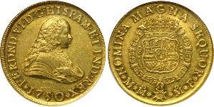 8 Escudo Vicereame della Nuova Spagna (1519 - 1821) Oro Ferdinando VI di Spagna (1713-1759)